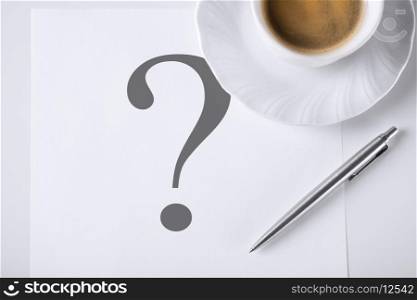 business concept - note with question mark and coffee