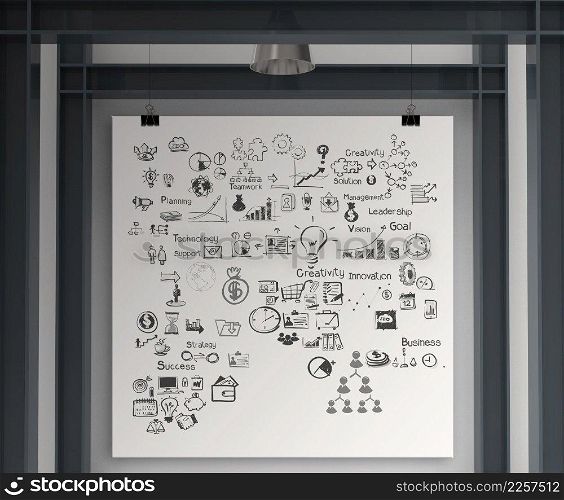   business concept on poster with composition wall with steel frame background