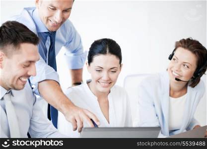 business concept - picture of group of people working in call center or office