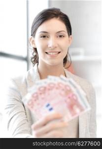 business concept - picture of lovely woman with euro cash money