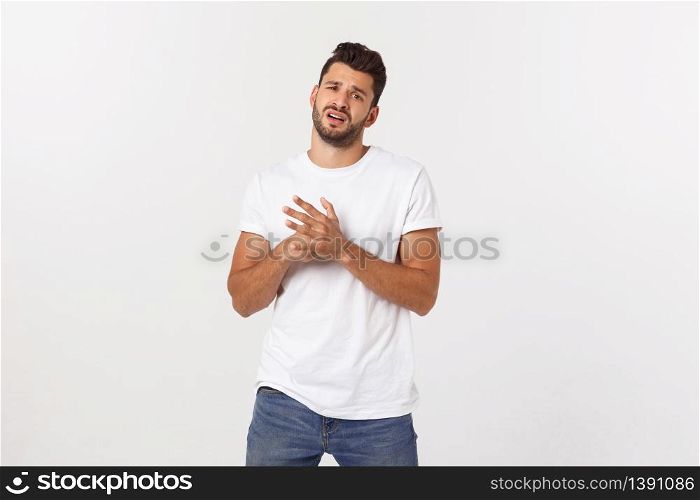Business Concept - Portrait Handsome Business man holding hand with confident face. White Background. Business Concept - Portrait Handsome Business man holding hand with confident face. White Background.