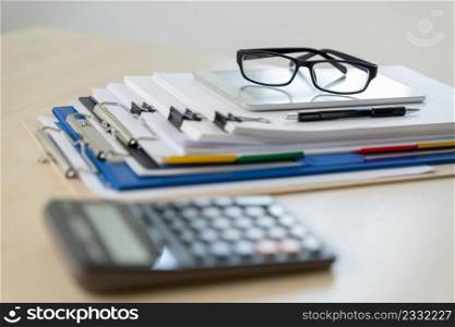 business concept Stack of documents graph financial to job succes