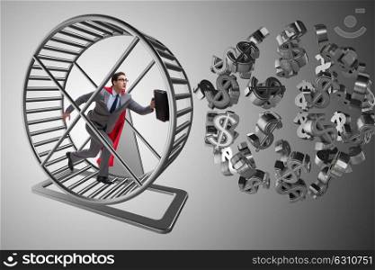Business concept with businessman running on hamster wheel