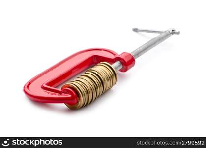 Business concept with clamp and coins isolated