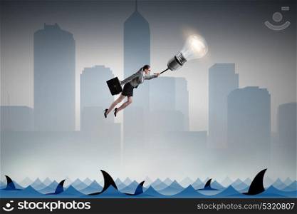 Business concept with lamp and businessman