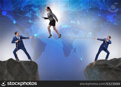 Business concept with tight rope walker