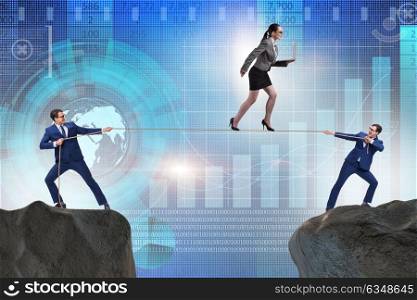 Business concept with tight rope walker