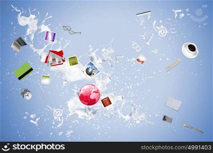 Business concepts. Conceptual image with business items flying in air