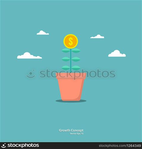 Business concepts. Tree coin in pots. Business growth. Success. Flat illustration vector