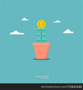 Business concepts. Tree coin in pots. Business growth. Success. Flat illustration vector