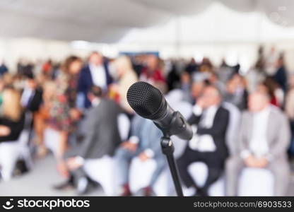 Business conference. Corporate presentation. Microphone.