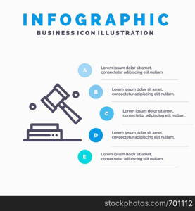 Business, Copyright, Digital, Law Line icon with 5 steps presentation infographics Background