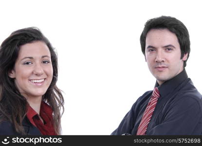 business couple isolated on white background, focus on the woman