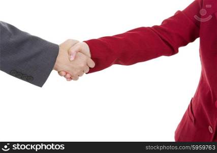 business couple shaking hands isolated on white