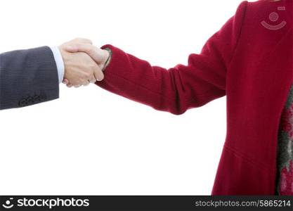 business couple shaking hands isolated over a white