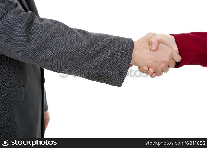 business couple shaking hands isolated over a white