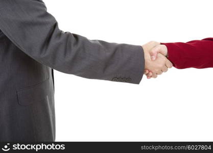 business couple shaking hands isolated over a white