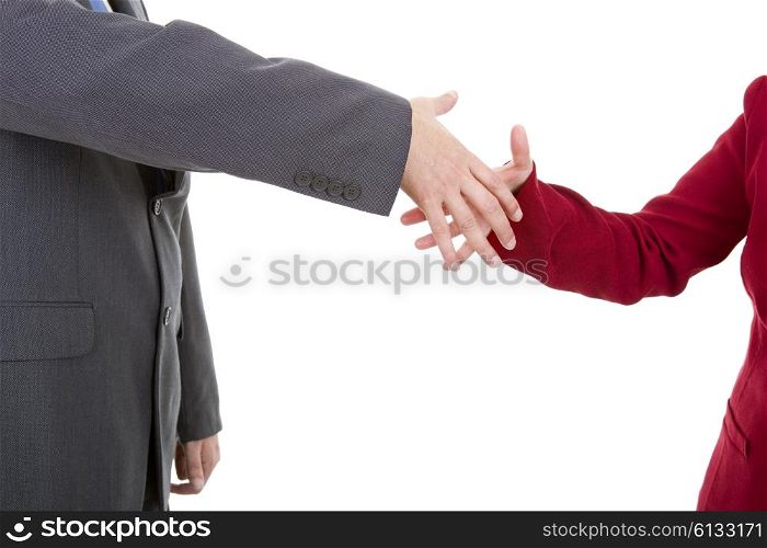business couple shaking hands isolated over a white background