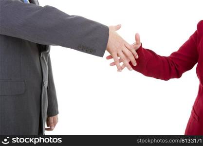 business couple shaking hands isolated over a white background