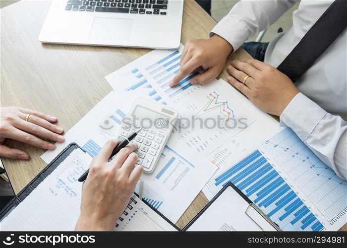 Business creative coworkers team Meeting Discussing showing the results chart and graph Work