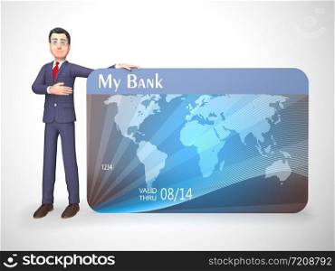 Business credit card payments icon shows trade finance. Using plastic for purchases and expenses - 3d illustration