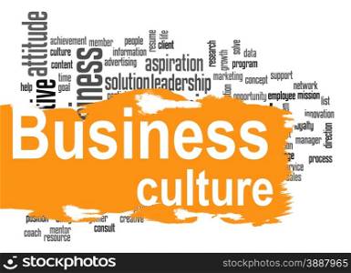 Business culture word cloud image with hi-res rendered artwork that could be used for any graphic design.. Business culture word cloud with yellow banner