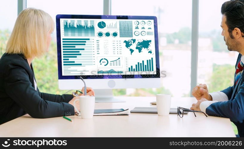 Business data dashboard analysis by ingenious computer software . Investment application display business sales and profit on the computer screen and advise marketing planning decision .. Business data dashboard analysis by ingenious computer software