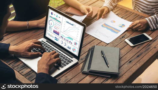 Business data dashboard analysis by ingenious computer software . Investment application display business sales and profit on the computer screen and advise marketing planning decision .. Business data dashboard analysis by ingenious computer software