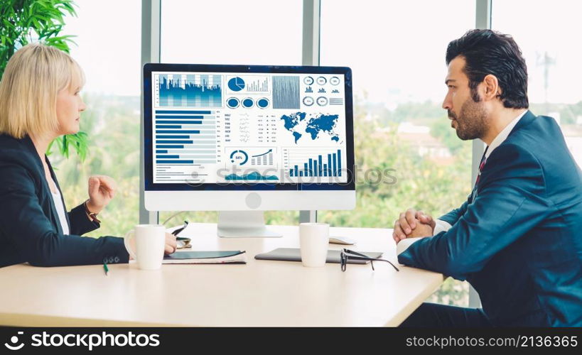 Business data dashboard analysis by ingenious computer software . Investment application display business sales and profit on the computer screen and advise marketing planning decision .. Business data dashboard analysis by ingenious computer software