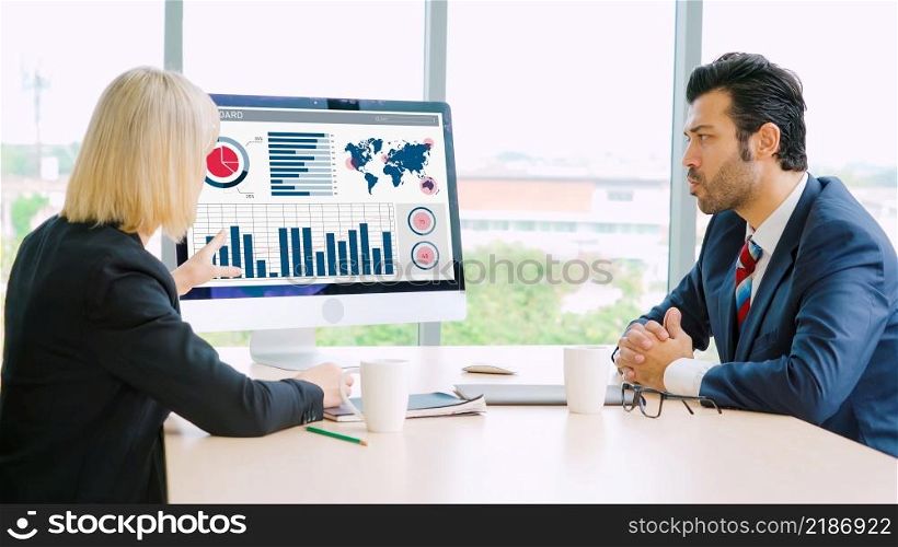 Business data dashboard analysis by ingenious computer software . Investment application display business sales and profit on the computer screen and advise marketing planning decision .. Business data dashboard analysis by ingenious computer software