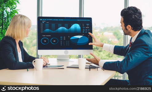 Business data dashboard analysis by ingenious computer software . Investment application display business sales and profit on the computer screen and advise marketing planning decision .. Business data dashboard analysis by ingenious computer software