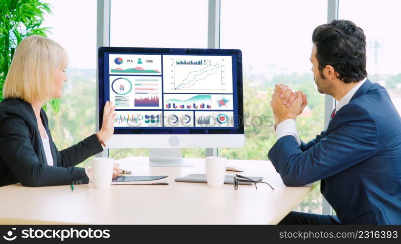 Business data dashboard analysis by ingenious computer software . Investment application display business sales and profit on the computer screen and advise marketing planning decision .. Business data dashboard analysis by ingenious computer software