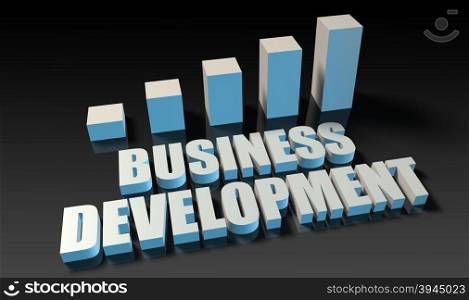 Business development graph chart in 3d on blue and black. Business development
