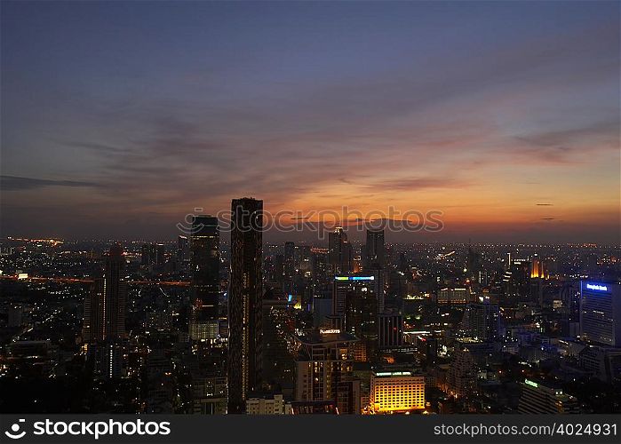 business district of Bangkok at sunset