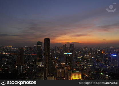 business district of Bangkok at sunset