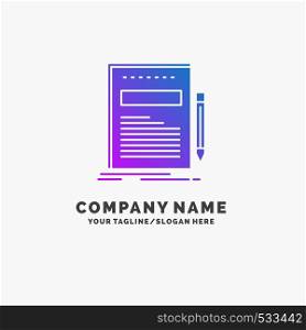 Business, document, file, paper, presentation Purple Business Logo Template. Place for Tagline.. Vector EPS10 Abstract Template background