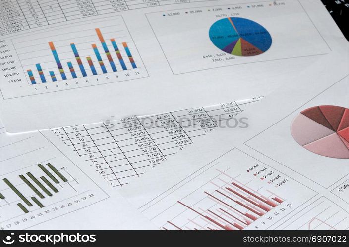 business document graph and charts on desk.