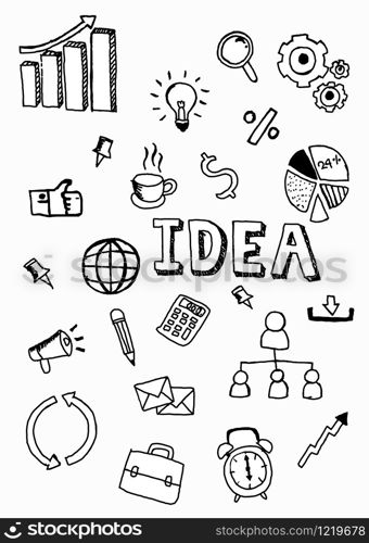 Business doodle icon with idea word, Illustrator vector design. Free hand drawn concept.