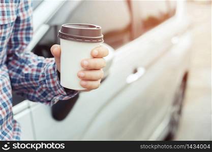 Business drink coffee before driving