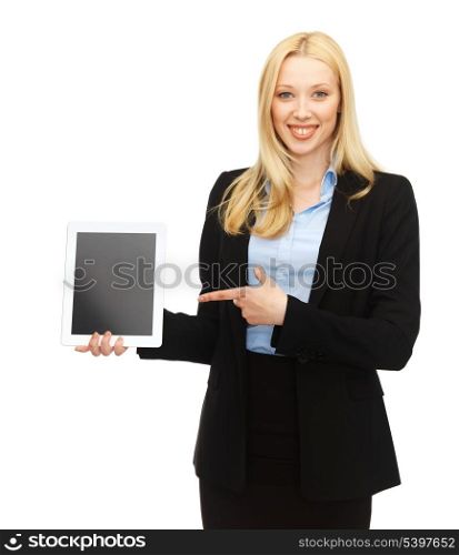 business , education and internet - smiling woman with tablet pc in office