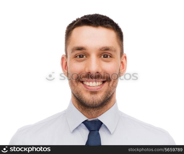 business, education and office concept - portrait of smiling businessman