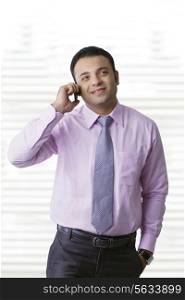 Business executive talking on a mobile phone