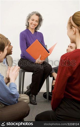 Business executives at a meeting in an office