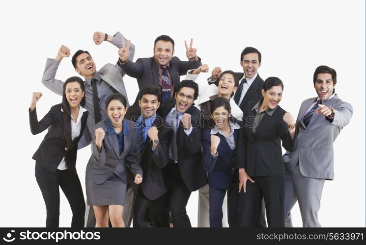 Business executives cheering