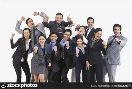 Business executives cheering
