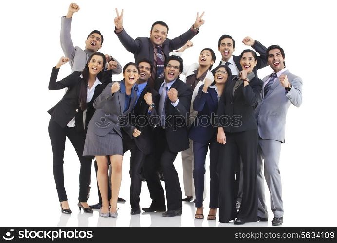 Business executives cheering