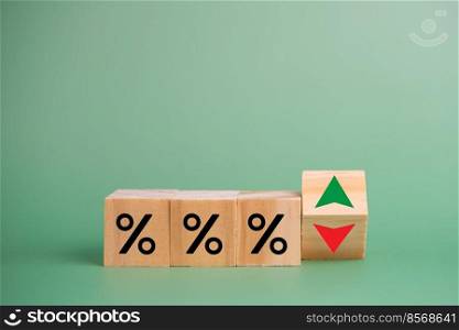 Business finance and banking investments economy inflation with wood cube on desk.