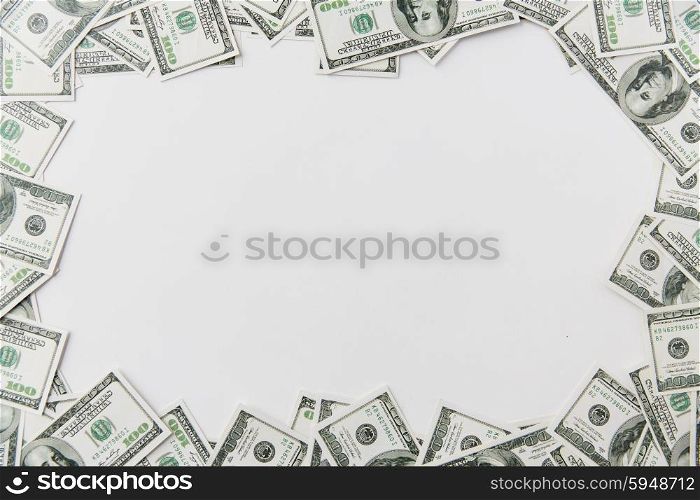 business, finance, investment, saving and corruption concept - close up of dollar money on table