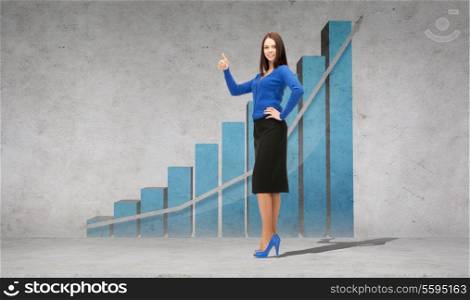 business, financial, statistics and office concept - smiling confident businesswoman showing thumbs up