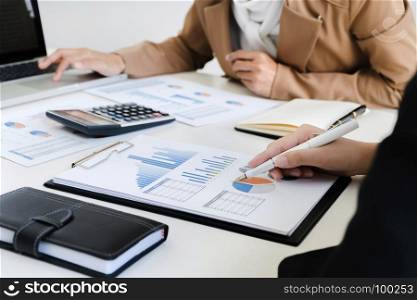 business financier audit working with calculator and data annual report
